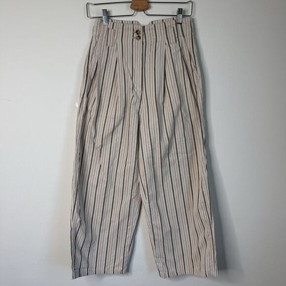 Urban Outfitters Size 4 Striped Corduroy Pleated Front High Rise Cropped Trouser - Picture 1 of 16